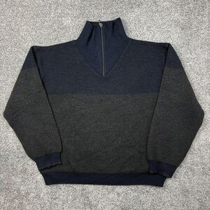 Cotton Reel Sweater Mens XL Blue Merino Wool Pullover 1/4 Zip Mock Neck Pullover